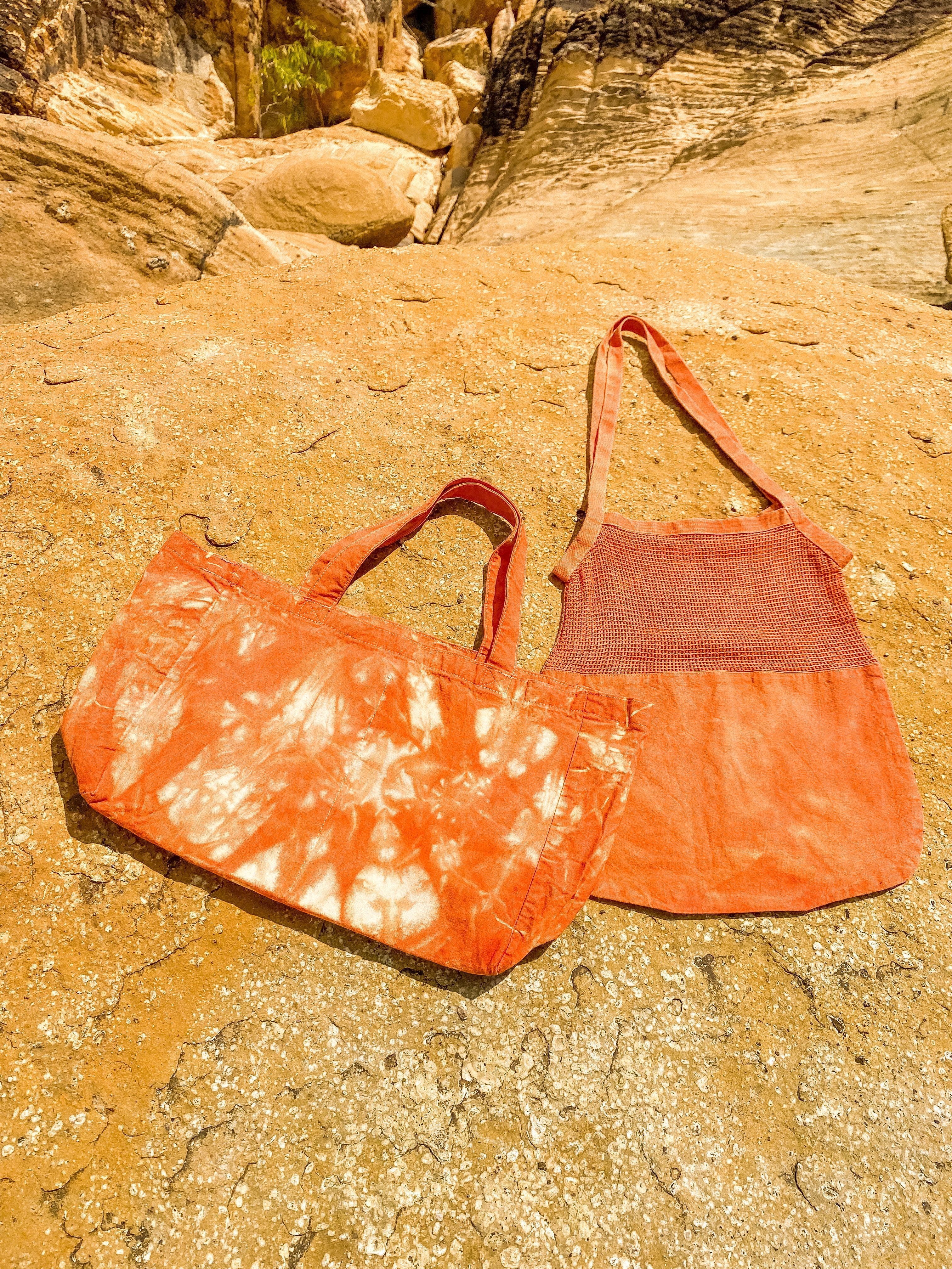 Indian Orange Scrunch Dyed Grocery Tote Organic Cotton - The Wild Bloomer AU