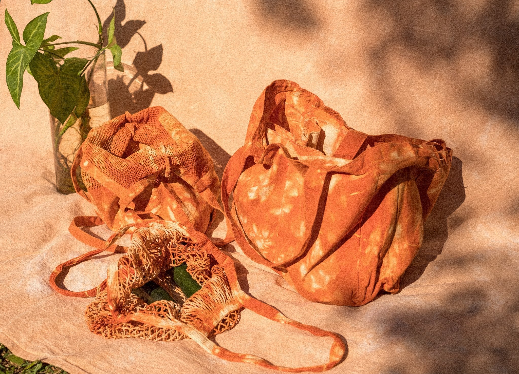 Indian Orange Scrunch Dyed Mesh Organic Cotton Bag - The Wild Bloomer AU